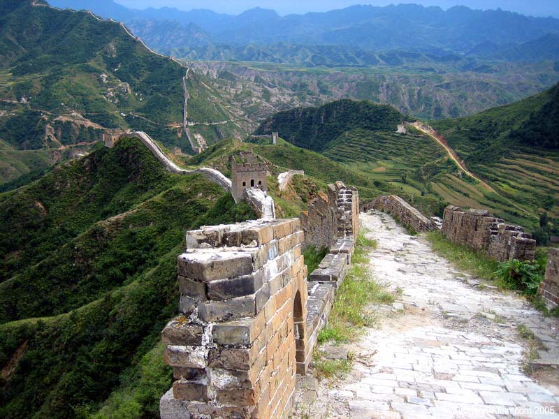 An unrestored section of the Great Wall of China, over 500 years old.