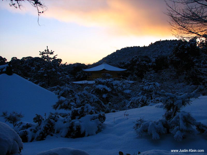 Sunset over Kinkakuji, the Golden Pavilion.