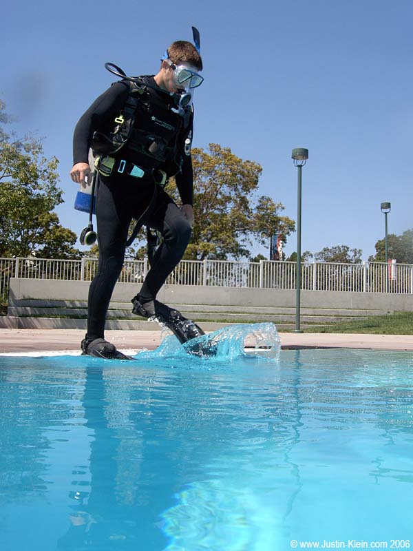 Giant Stride Entry into the pool.