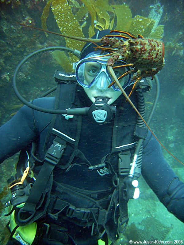 Alan gettin' friendly with a lobster.