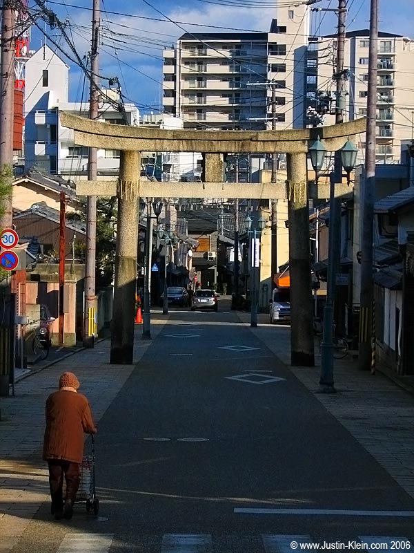 Little old lady out for a stroll in Otsu.