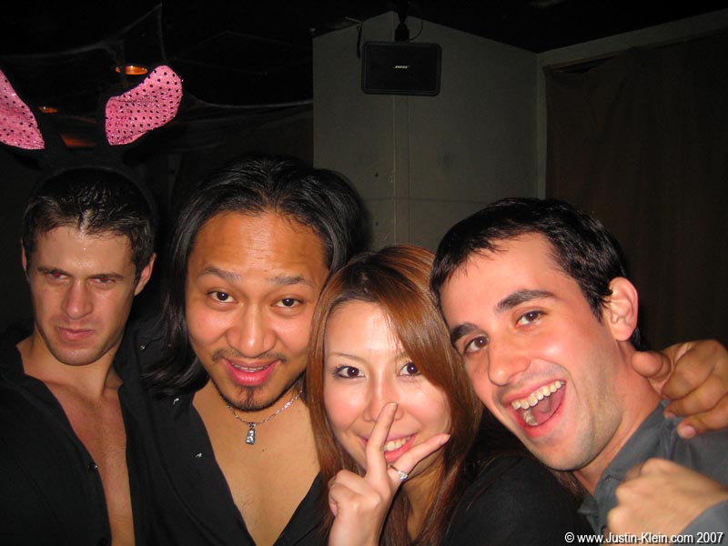 Nikki's Bar with Nikki (unmasked) and Matt.  I'm not sure where those bunny ears came from, in case you're wondering... 