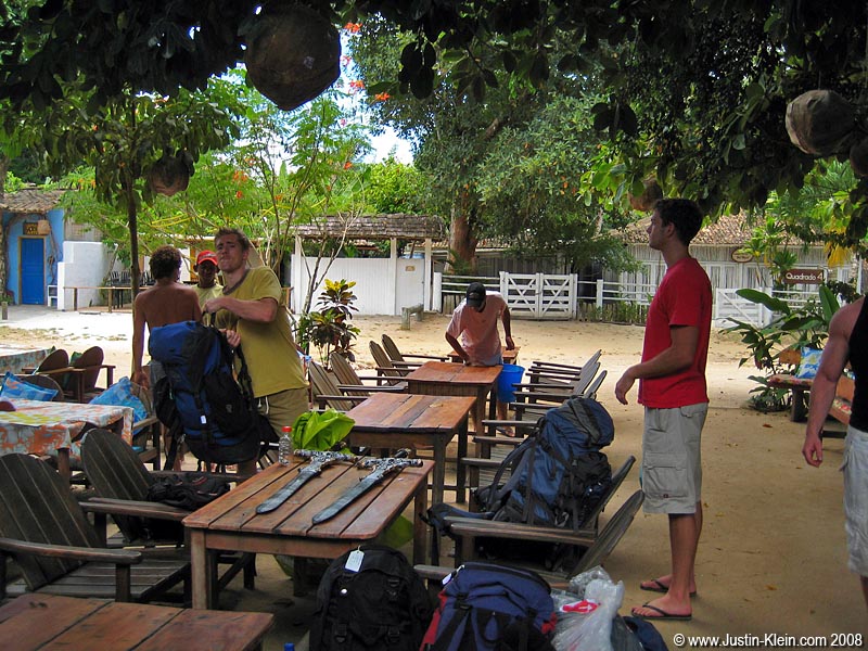 Setting up shop while Dave and Peder go look for a place to stay.