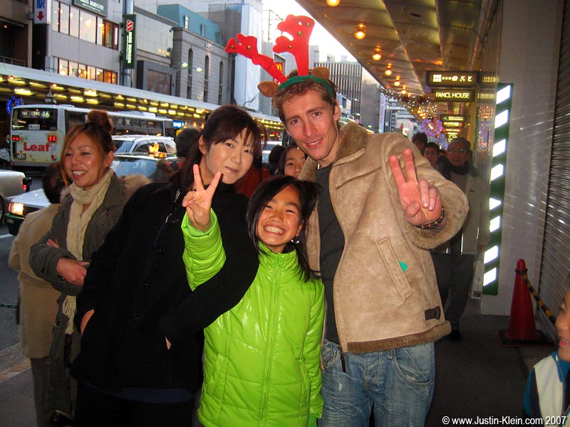 A really cute and utterly un-shy little girl who came up to joke about our antlers on Shijo-Doori. 