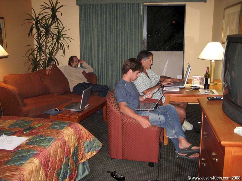 Processing the data late that night in our hotel room. 