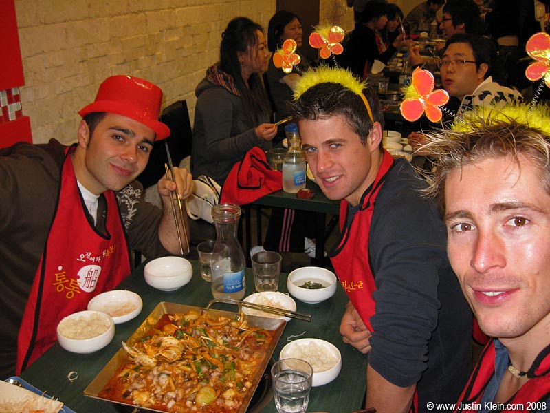 Many restaurants actually give you BIBS to protect your clothes from the bright red sauce, should some morsel escape your metal chopsticks and splash back onto your plate.