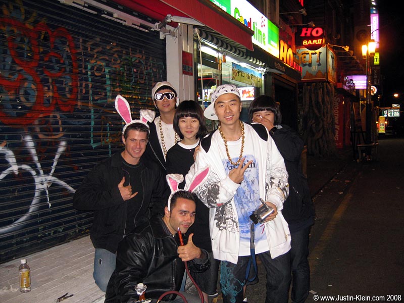 Smokin' some hookah in Hongdae with a group of Korean Beastie Boys.