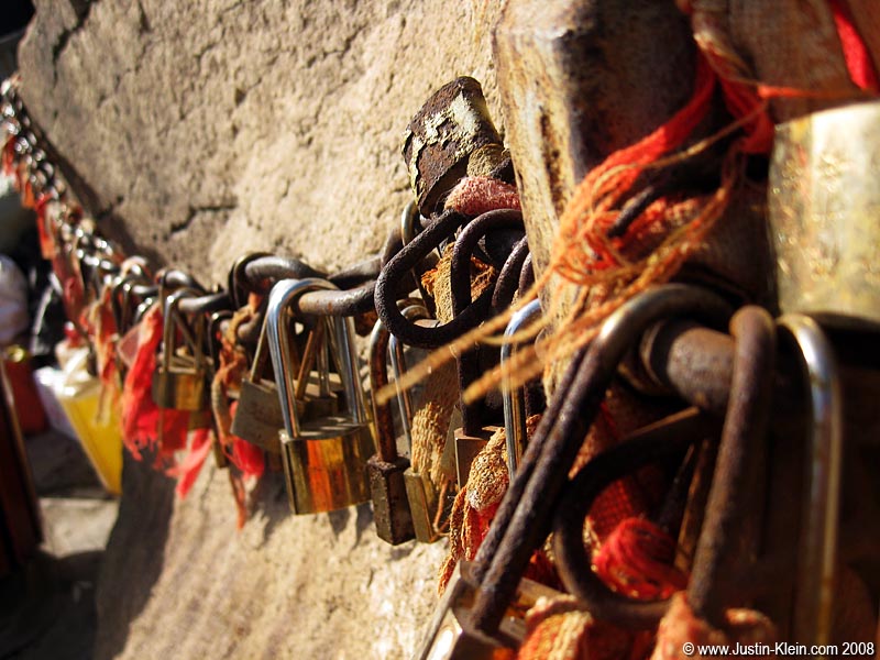 Fastening engraved padlocks to the chains lining the trail seems to be some sort of good-luck charm... 