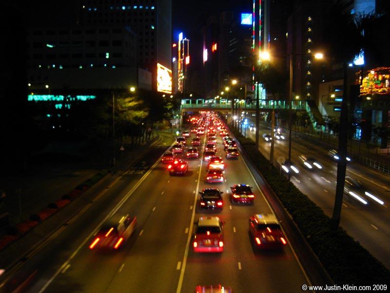 An army of taxis shuttle all the young partygoers out to Lan Kwai Fong after the New Year fireworks end.
