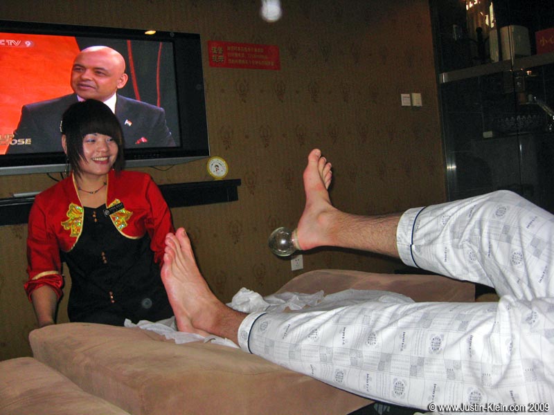 A cup stuck to the bottom of Andy's foot.