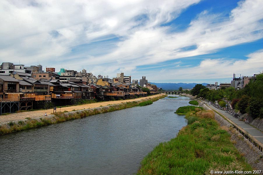 The Kamo River, running through downtown Kyoto.