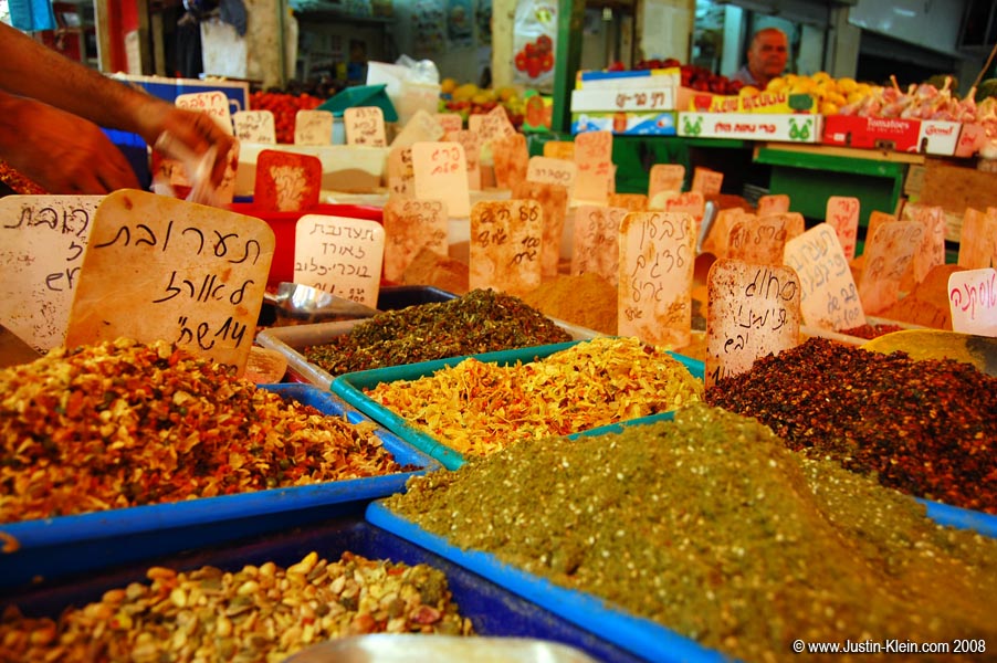 Fresh spices at a street market in Tel Aviv, Israel.