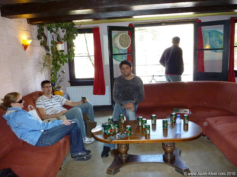"Recovering" in the hostel lounge.