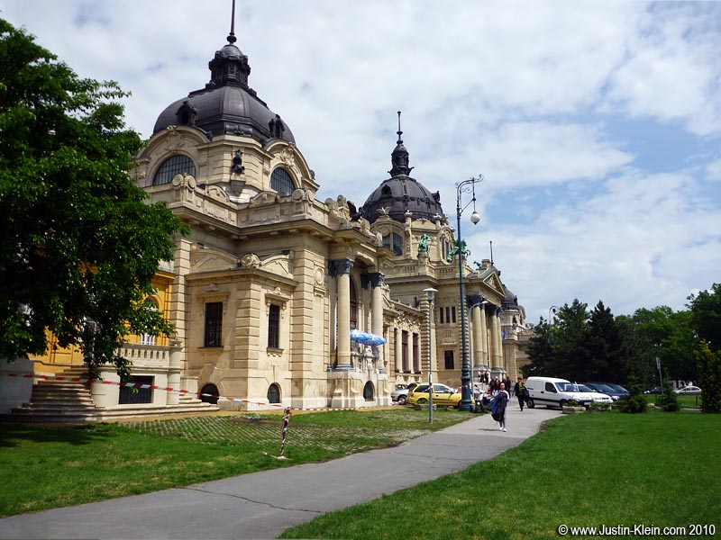 Outside the Széchenyi thermal baths.