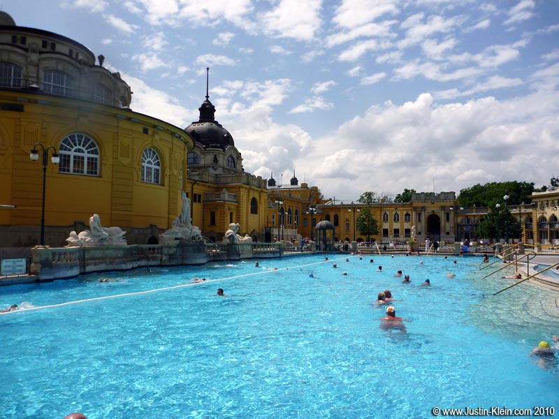 One of the outdoor pools at the Széchenyi Baths. Unfortunately I didn't get any photos of the "fun area" described below, because those were hot-water tubs and I was reluctant to bring my underwater camera for fear of the heat affecting the seals.