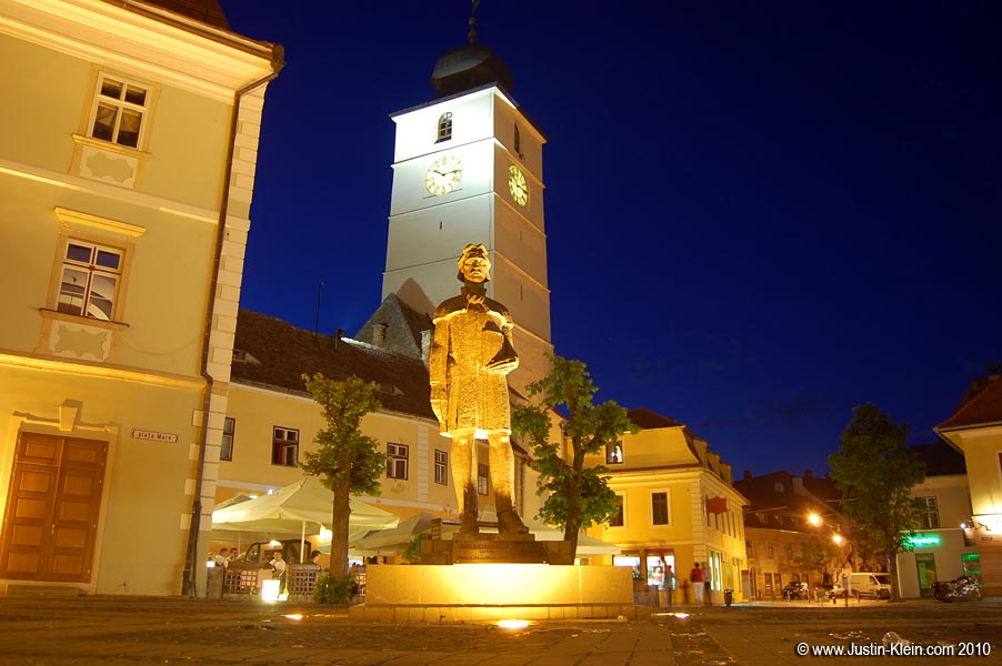Consul Tower at night.