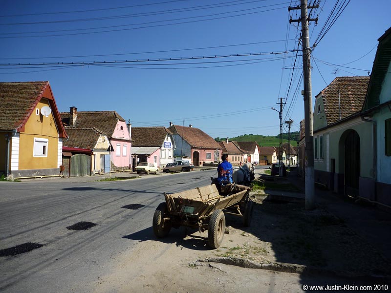 A horse-drawn carriage in the small town of Cristian Sibiu.