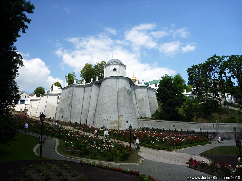 A rose garden and retaining wall in the Upper Lavra.  Unfortunately, photos were not allowed in the candlelit catacombs that lie beneath...