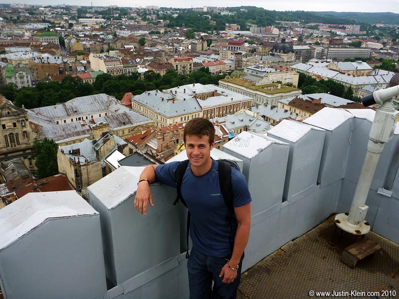 An overlook of Lviv from the belltower of City Hall.