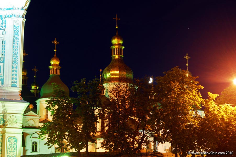 St. Sofia's Cathedral in Kiev. See the crescent moon through the trees?