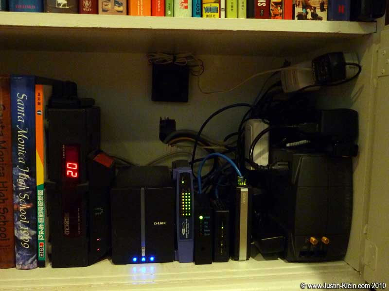 A few readers have asked how I'm able run my code on radar equipment halfway around the world. This is how: my little remote-access network setup, providing everything I need (and don't need) while abroad: Cable TV, a backup server, VPN, SVN, SSH tunnel, Insteon, phone, and probably some other stuff I'm not thinking of - it's been expanded a bit since this photo was taken.