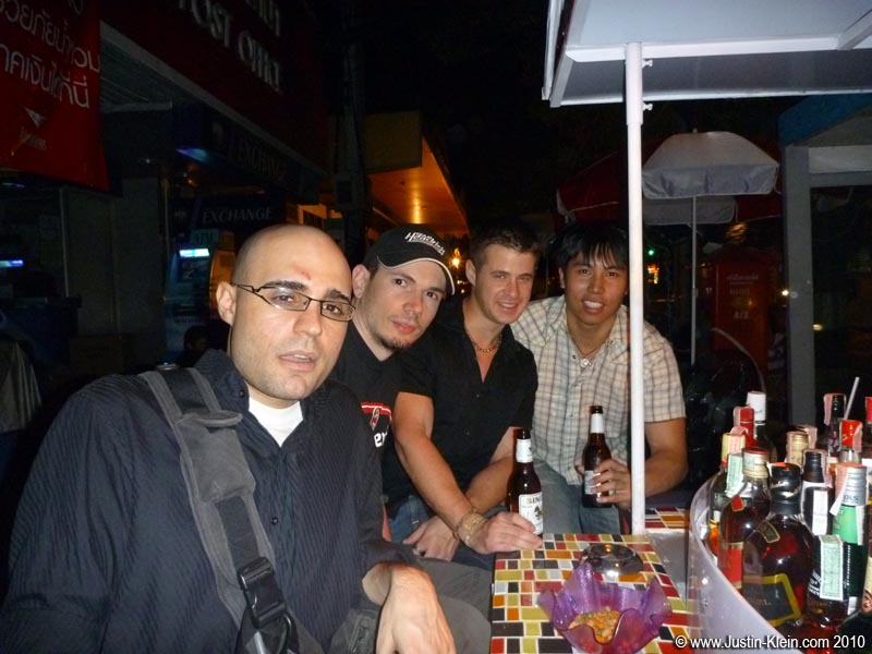 Stefan, Evan, myself, and Herb having a few street drinks to round off the evening.