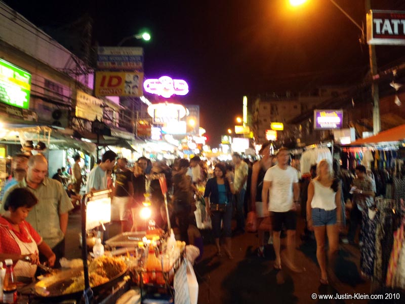 Khao San Road.  Because it's fueled almost entirely by backpackers, every night feels like a Saturday.
