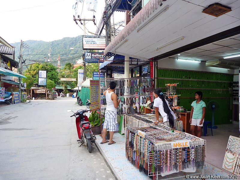Everywhere you go it's boardshorts, flipflops, surfer beads, and...Sangsom.