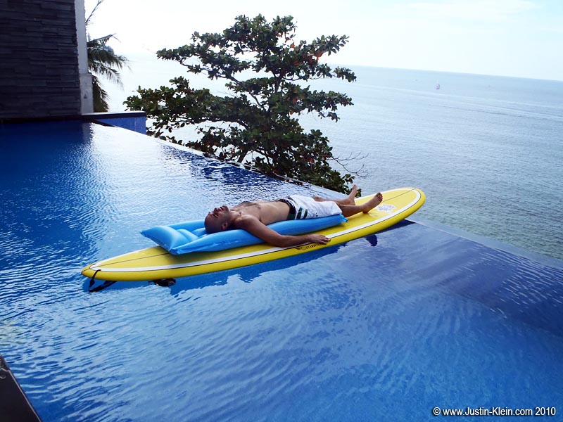 Stefano dozing off in the pool.