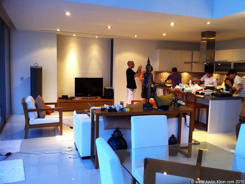 A small army of chefs in the kitchen.