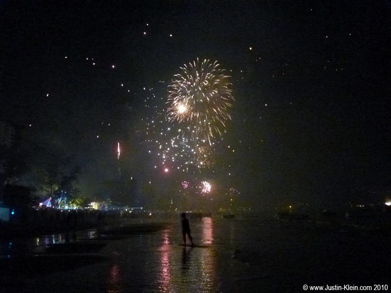 Approaching the fireworks on Patong Beach...