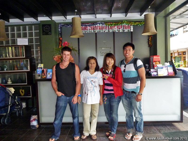 The friendly staff from our hotel. See the small white paper on the shelf to the left? That's the "no ladyboys" sign I posted 2 entries ago.