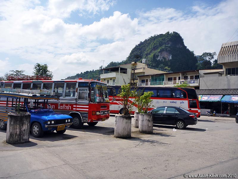 Arriving at the tiny Phang Nga bus station. It's tourism time!