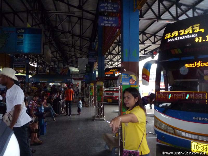 The hectic bus station in Phuket Town. We got there <i>right</i> as a bus was departing.