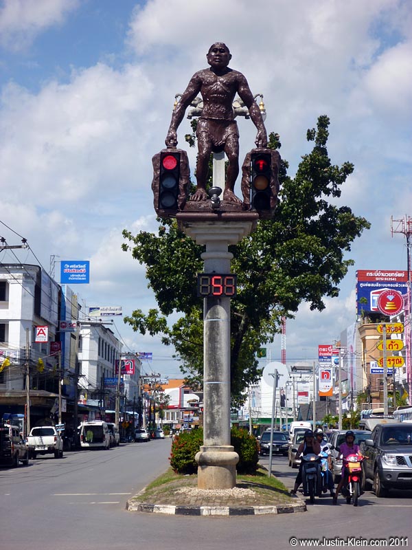 At one of Krabi's main intersections, the stoplights are held up by these giant caveman statues...for some reason.