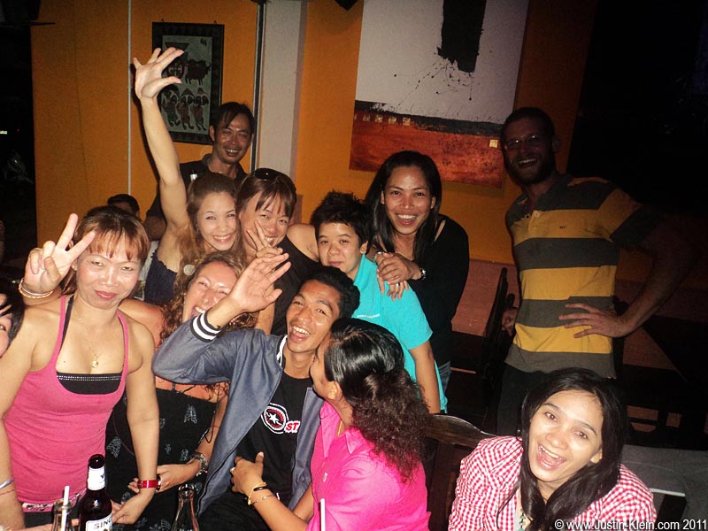Local friends at Chilling Bar, our regular after-work hangout.