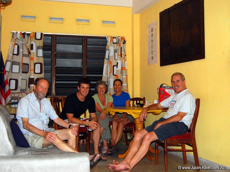 Two friendly British couples I befriended at Tony's. They were the only other group who stayed as long as I; after retiring, they rented out their London homes and set off to see the world. First was a full SEVEN YEARS spent sailing around the globe, but this time they were on a much shorter excursion: 2 months through Malaysia. When the guy on the left suffered a mild heat stroke, they decided to post up in Melaka until after the holiday.