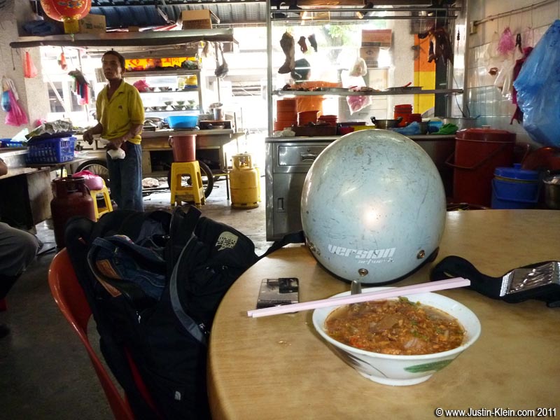 A bowl of Laksa Balik Pulau on my motorbike tour around Penang Island.