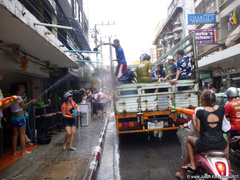 Most of these trucks had full-sized garbage cans filled with water.