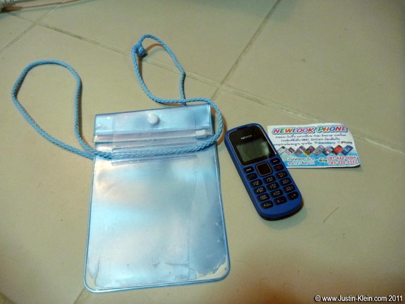 A waterproof pouch used to keep valuables dry (along with a cheap Nokia I bought for the festival).